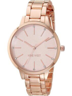 Women's Pink/Rose Gold Crystal Accented Adjustable Bracelet Dress Wrist Watches